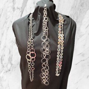 Lot of 3 silver tone circular link necklaces - like new!